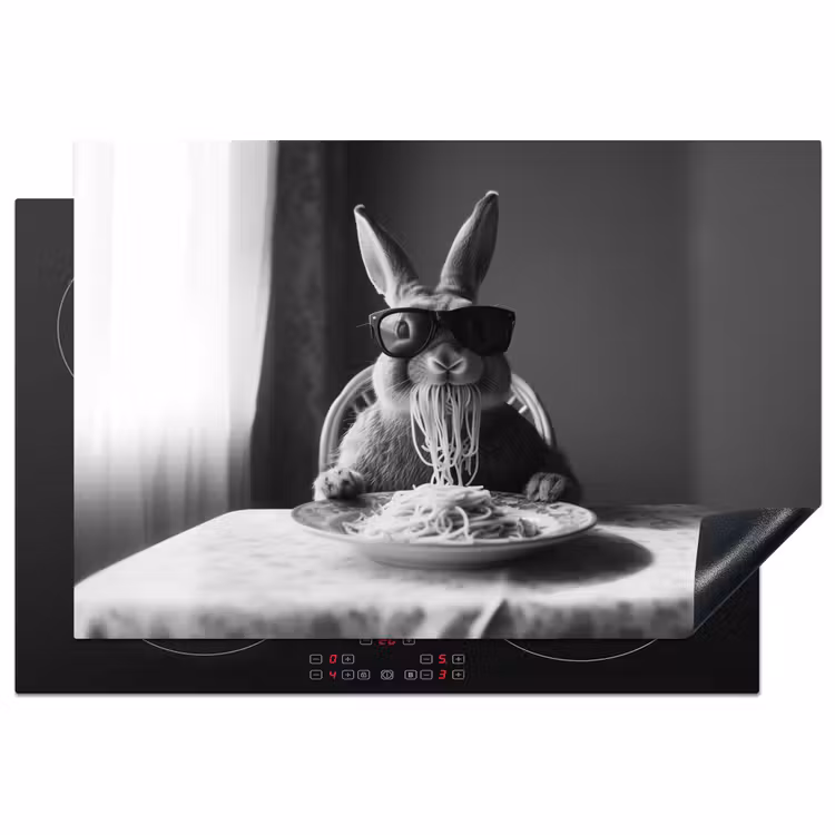 Konijn - Bunny - Zonnebril - Tafelkleed - Pasta - Schattig Inductie beschermer vinyl 3mm klein -3d