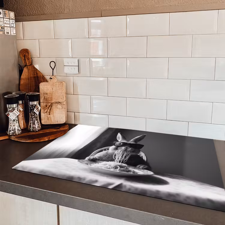 Konijn - Bunny - Zonnebril - Tafelkleed - Pasta - Schattig Inductie beschermer vinyl 3mm klein -sfeer3