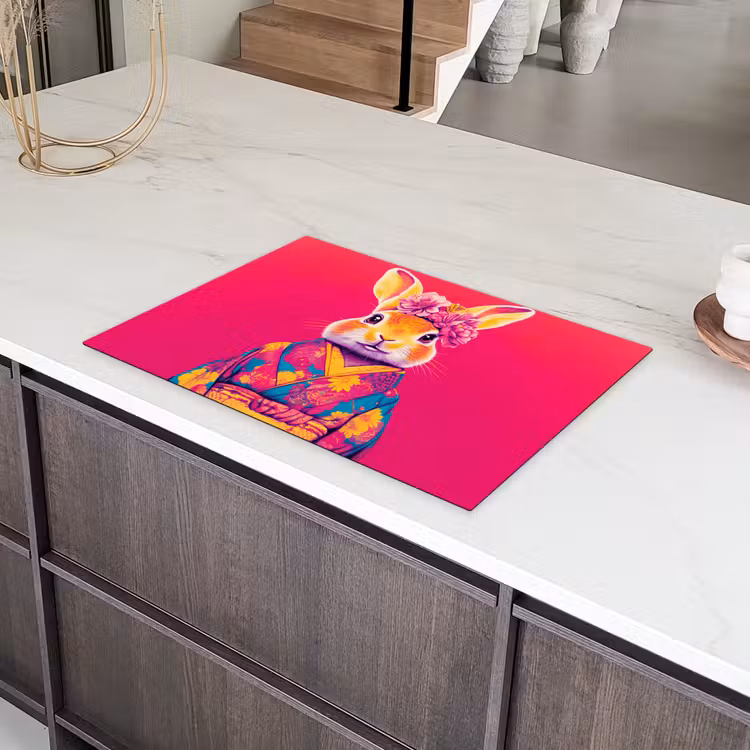 Konijn - Bloemen - Kleurrijk - Kimono Inductie beschermer vinyl 3mm klein -sfeer8