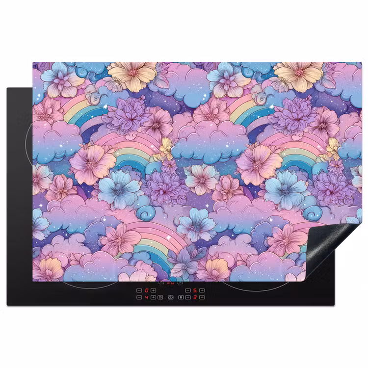Regenbogen - Bloemen - Kleurrijk - Wolken Inductie beschermer vinyl 3mm klein -3d