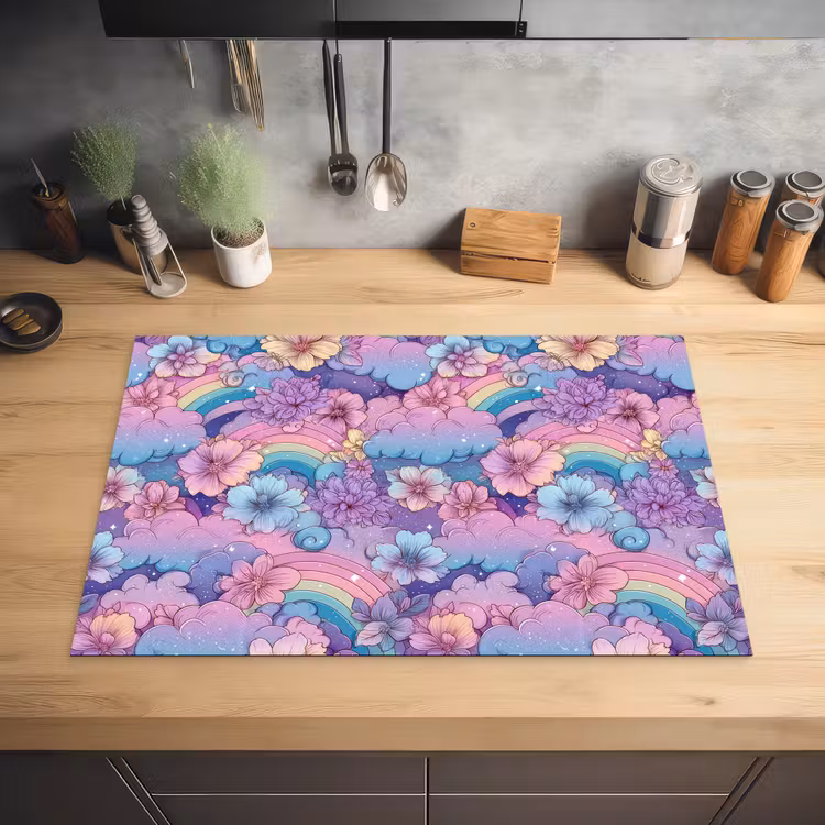Regenbogen - Bloemen - Kleurrijk - Wolken Inductie beschermer vinyl 3mm klein -sfeer5
