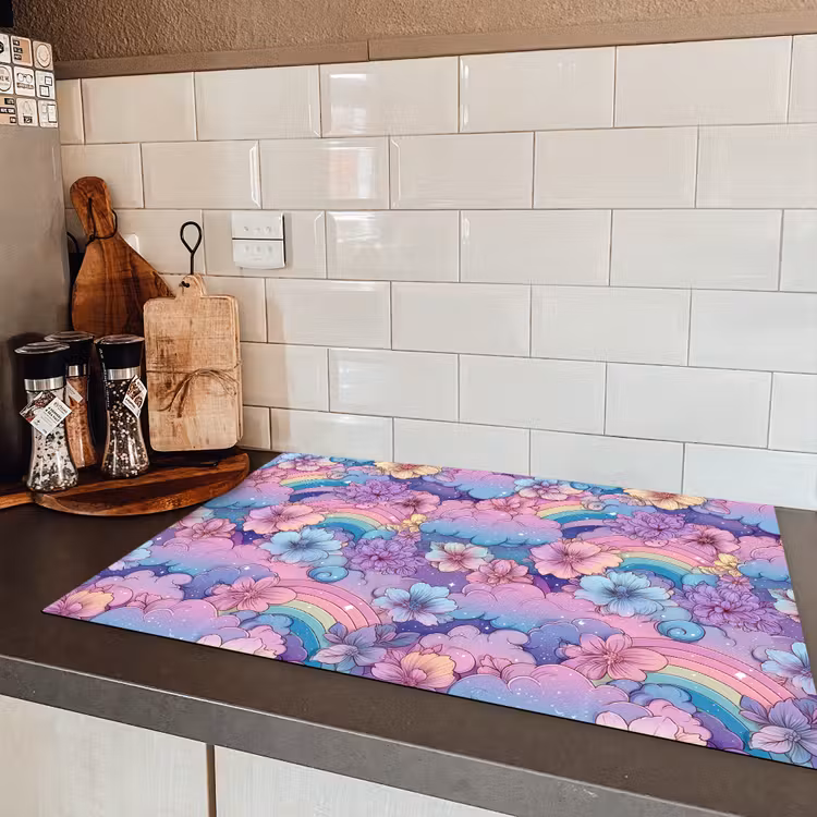 Regenbogen - Bloemen - Kleurrijk - Wolken Inductie beschermer vinyl 3mm klein -sfeer3