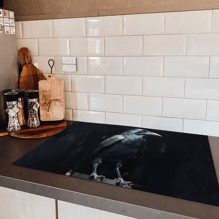 Raaf - Vogels - Zwart Inductie beschermer vinyl 3mm klein -sfeer3