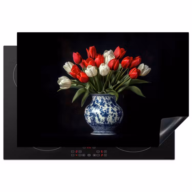 Rode - Bloemen - Tulpen - Vaas Inductie beschermer vinyl 3mm klein -3d