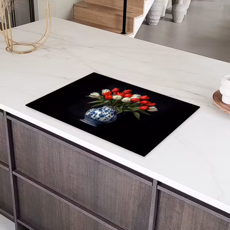 Rode - Bloemen - Tulpen - Vaas Inductie beschermer vinyl 3mm klein -sfeer8