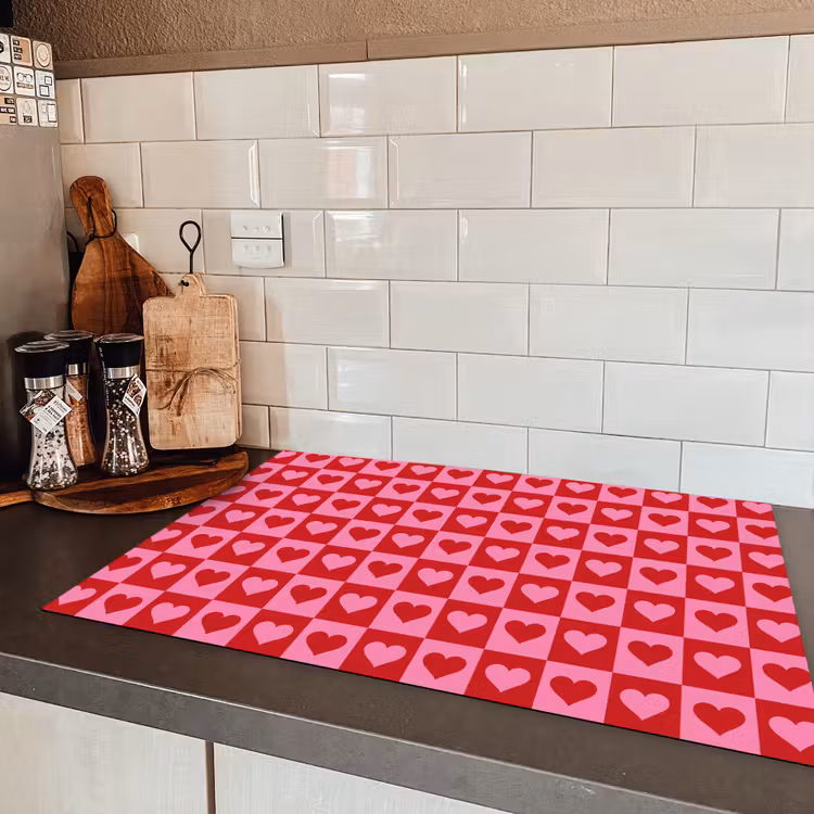 Rood - Roze - Schaakbord - Valentijn Inductie beschermer vinyl 3mm klein -sfeer3