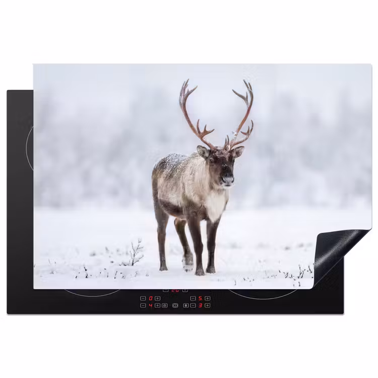 Rendier - Gewei - Toendra - Sneeuw - Wild Inductie beschermer vinyl 3mm klein -3d