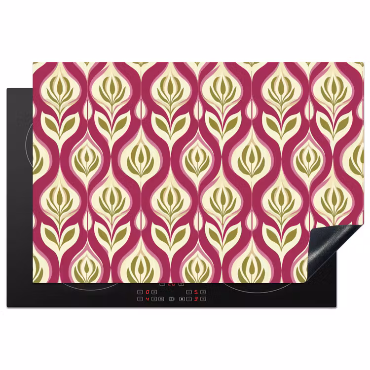 Retro - Floraal - Paars Inductie beschermer vinyl 3mm klein 276 -3d