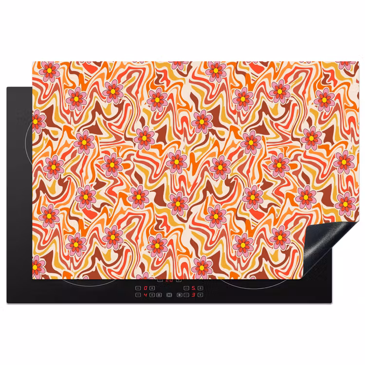 Retro - Disco - Bloemen - Multi Inductie beschermer vinyl 3mm klein 276 -3d
