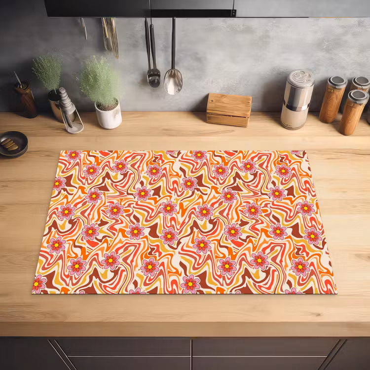 Retro - Disco - Bloemen - Multi Inductie beschermer vinyl 3mm klein 276 -sfeer5