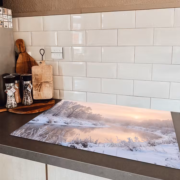 Rivier - Winter - Landschap - Sneeuw - Zonsopgang Inductie beschermer vinyl 3mm klein -sfeer3