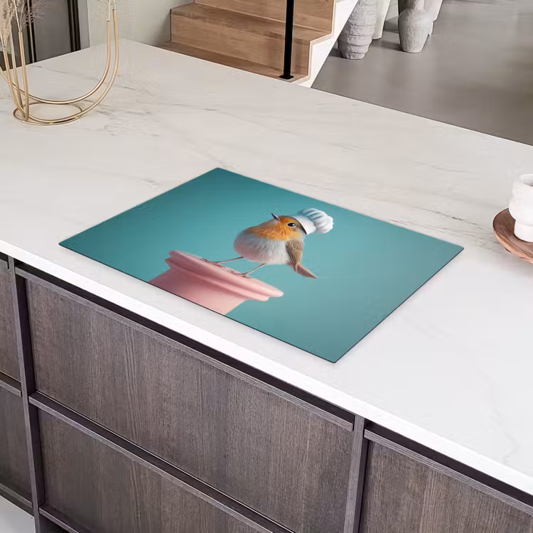 Roodborstje - Vogel - Koksmuts - Sokkel Inductie beschermer vinyl 3mm klein -sfeer8
