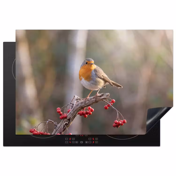 Roodborst - Tak - Bessen - Natuur Inductie beschermer vinyl 3mm klein -3d