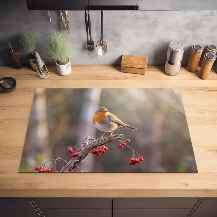 Roodborst - Tak - Bessen - Natuur Inductie beschermer vinyl 3mm klein -sfeer5