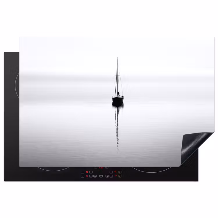 Zeilboot - Zwart - Water - Silhouet Inductie beschermer vinyl 3mm klein -3d