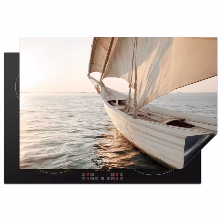Zeilboot - Zee - Beige - Zon Inductie beschermer vinyl 3mm klein -3d