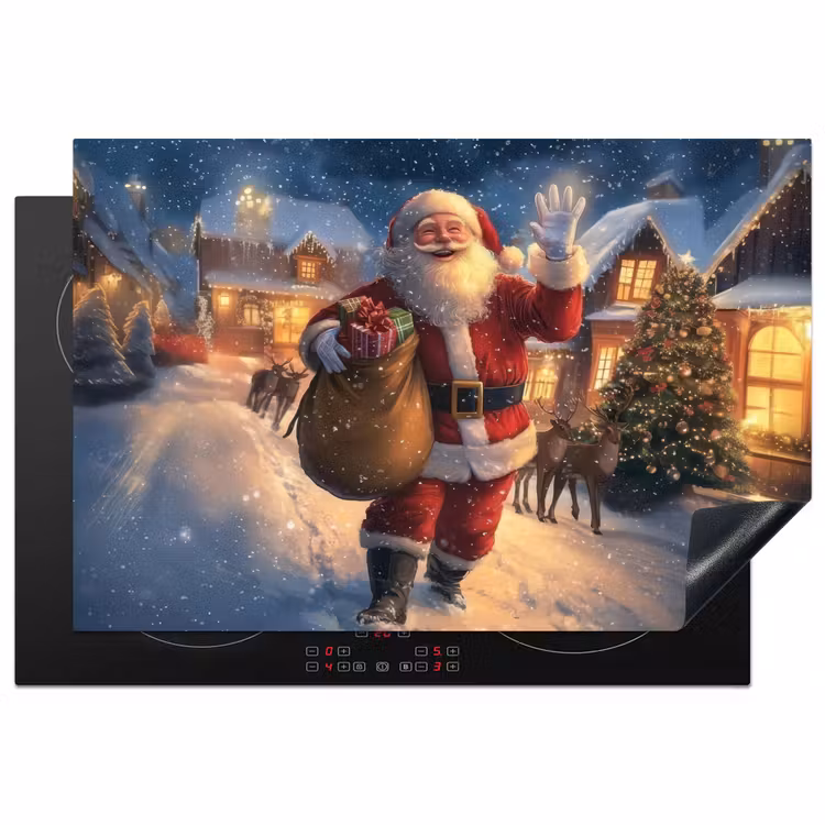 Kerstman - Dorp - Hert - Donker Inductie beschermer vinyl 3mm klein -3d