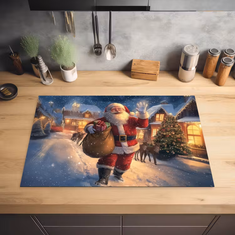 Kerstman - Dorp - Hert - Donker Inductie beschermer vinyl 3mm klein -sfeer5