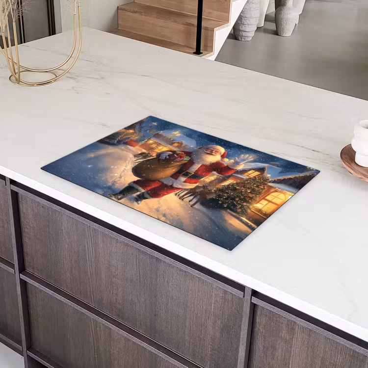 Kerstman - Dorp - Hert - Donker Inductie beschermer vinyl 3mm klein -sfeer8