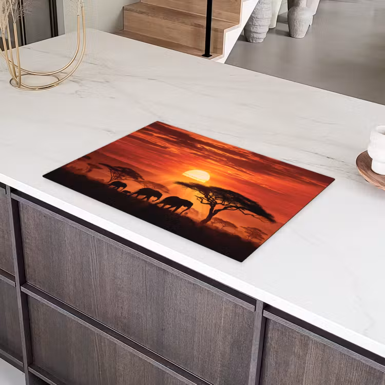 Savanne - Olifanten - Zonsondergang Inductie beschermer vinyl 3mm klein -sfeer8
