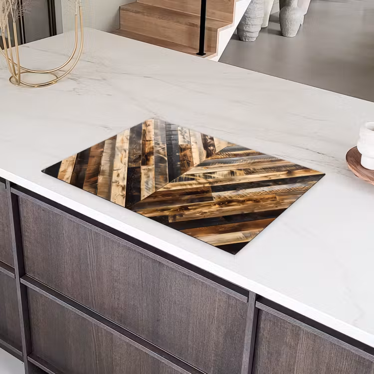 Geschroeid Hout in Visgraat Inductie beschermer vinyl 3mm klein -sfeer8