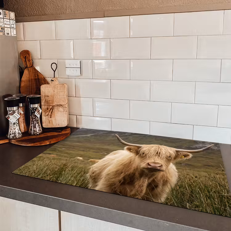 Schotse hooglander - Bergen - Grasveld Inductie beschermer vinyl 3mm klein -sfeer3