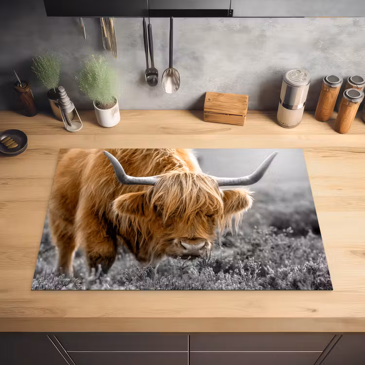 Schotse Hooglander - Dieren - Bruin - Koe - Zwart - Wit - Natuur Inductie beschermer vinyl 3mm klein -sfeer5