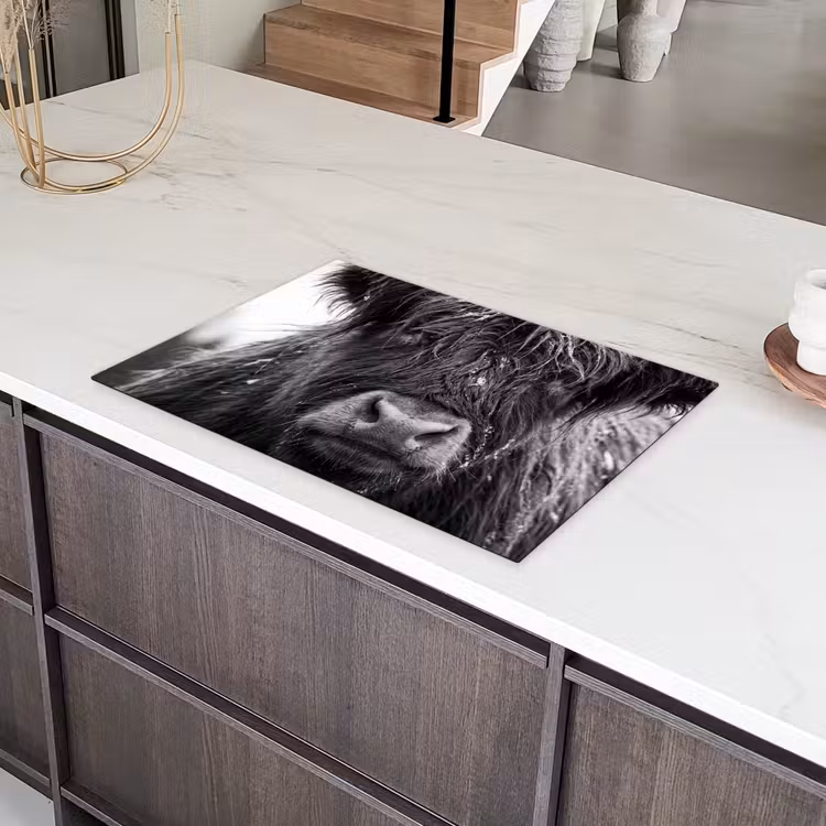 Schotse hooglander - Zwart - Wit - Sneeuwvlokken Inductie beschermer vinyl 3mm klein -sfeer8
