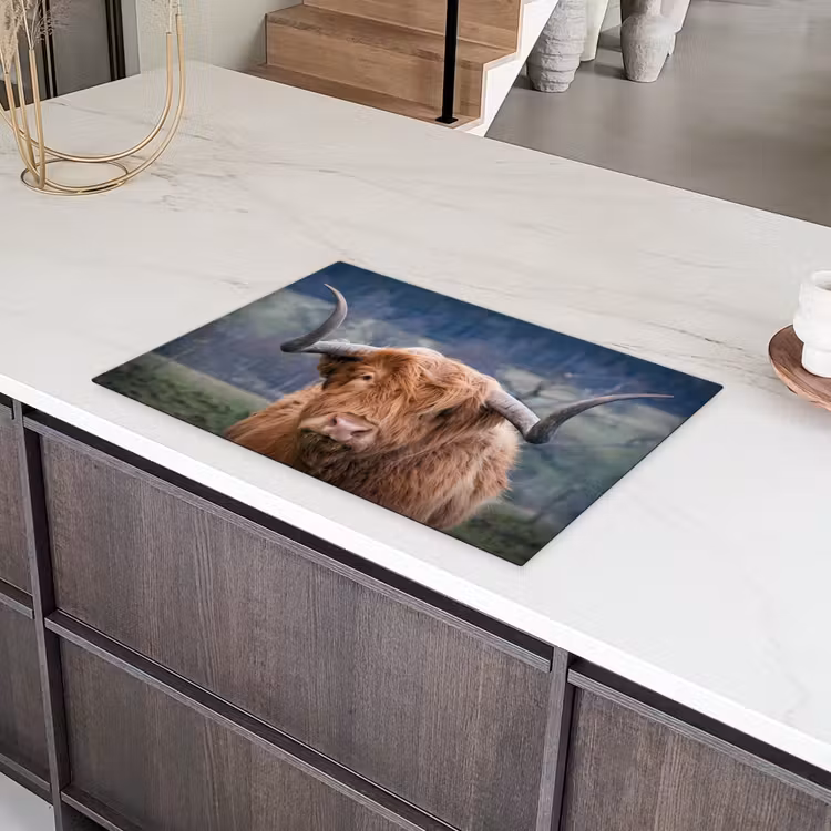 Schotse Hooglander - Koeienkop - Landschap - Natuur - Koe Inductie beschermer vinyl 3mm klein -sfeer8