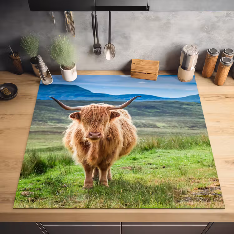Schotse hooglander - Koe - Natuur - Berg - Gras Inductie beschermer vinyl 3mm middel -sfeer5
