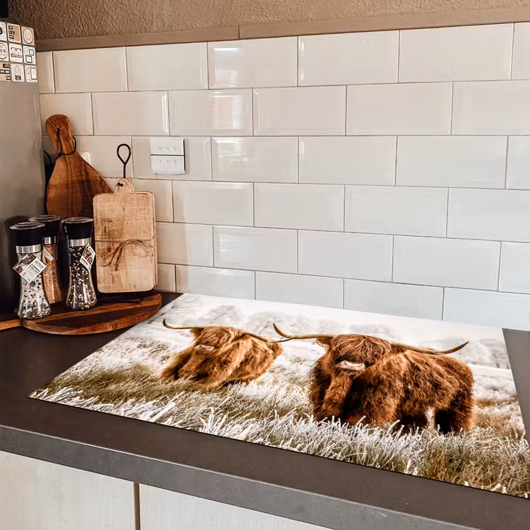 Schotse hooglander - Koe - Natuur - Winter Inductie beschermer vinyl 3mm klein -sfeer3