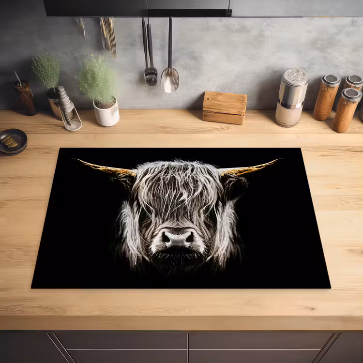 Schotse hooglander - Goud - Hoorns - Zwart wit - Koe - Dieren Inductie beschermer vinyl 3mm klein -sfeer5