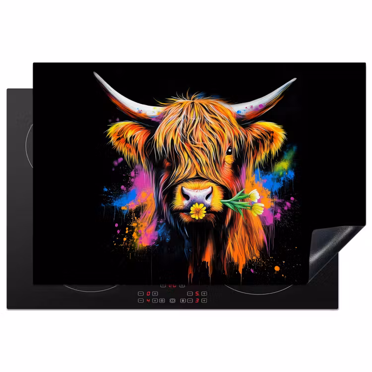 Schotse Hooglander - Graffiti - Kleurrijk - Bloem - Dieren Inductie beschermer vinyl 3mm klein -3d