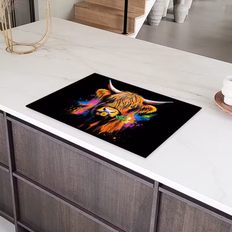 Schotse Hooglander - Graffiti - Kleurrijk - Bloem - Dieren Inductie beschermer vinyl 3mm klein -sfeer8
