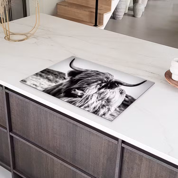 Schotse hooglander - Natuur - Koe - Zwart - Wit Inductie beschermer vinyl 3mm klein -sfeer8