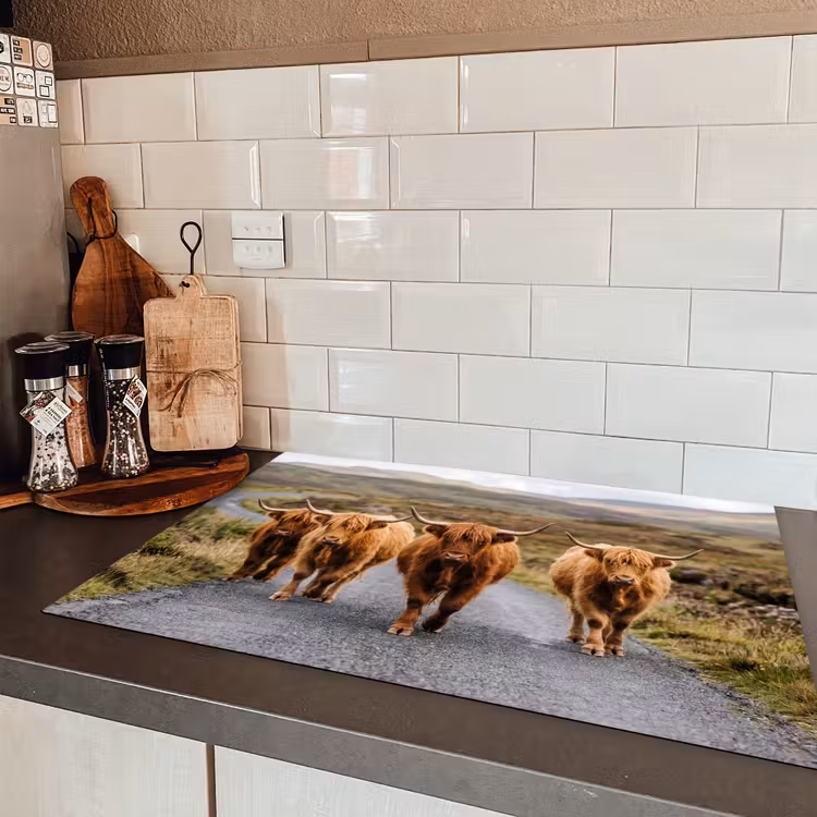 Schotse Hooglanders - Weg - Landschap - Kudde Inductie beschermer vinyl 3mm klein -sfeer3