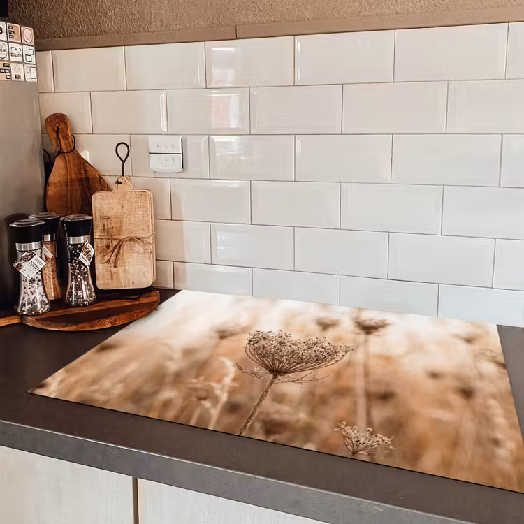 Schermbloem - Droogbloem - Winter - Beige - Minimalistisch Inductie beschermer vinyl 3mm klein -sfeer3