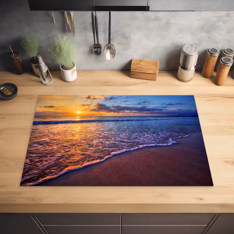 Zee - Strand - Zonsondergang - Wolken - Horizon Inductie beschermer vinyl 3mm klein -sfeer5