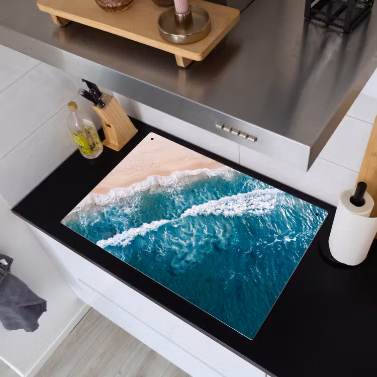 Zee - Strand - Golven - Natuur - Blauw Inductie beschemer met haakjes klein -sfeer1