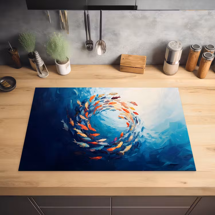 Zee - Vissen - Kleurrijk - Dynamisch Inductie beschermer vinyl 3mm klein -sfeer5