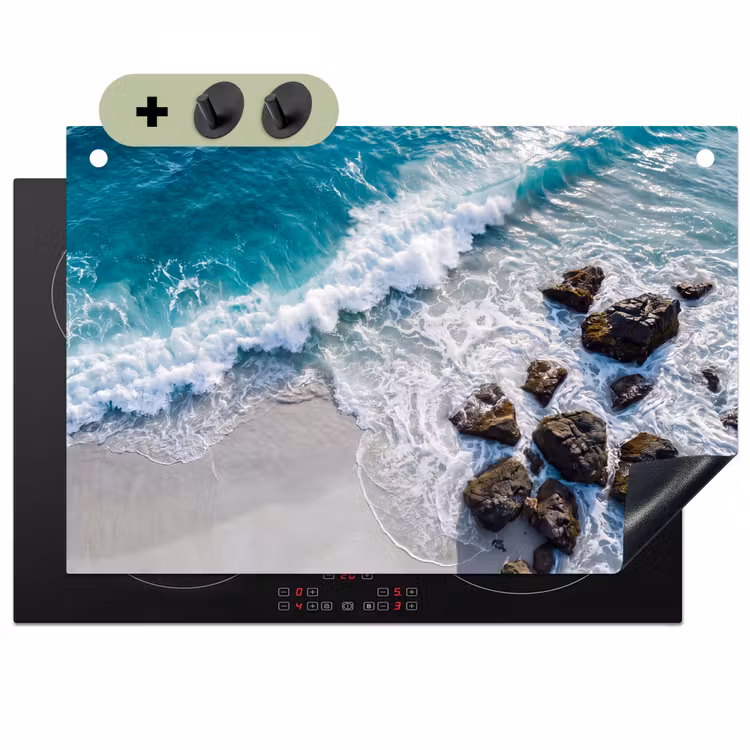 Zee - Golf - Strand - Natuur - Blauw Inductie beschemer met haakjes klein -3d