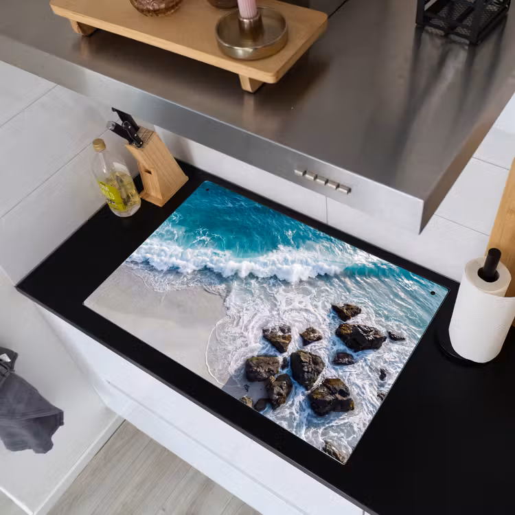 Zee - Golf - Strand - Natuur - Blauw Inductie beschemer met haakjes klein -sfeer1