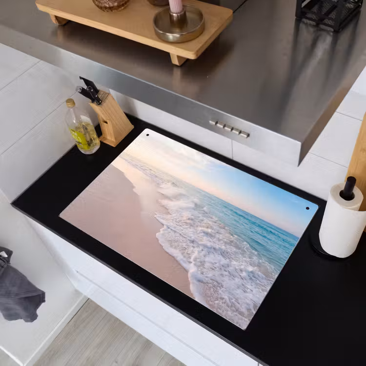 Zee - Golven - Strand - Natuur - Wit Inductie beschemer met haakjes klein -sfeer1