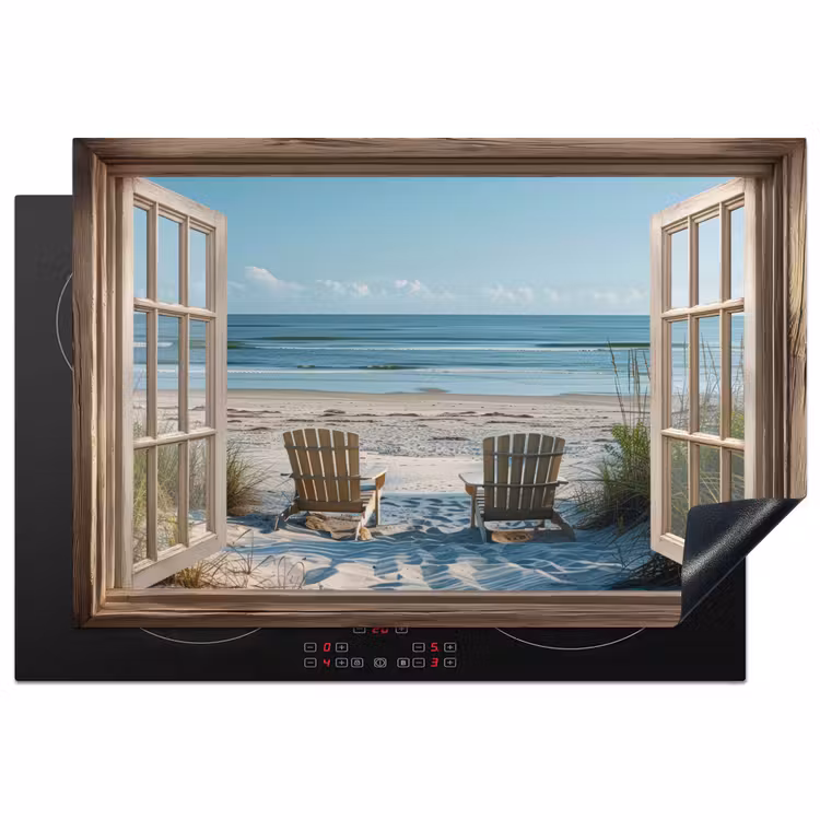 Doorkijk - Strandstoelen - Duinen - Zee - Natuur Inductie beschermer vinyl 3mm klein -3d