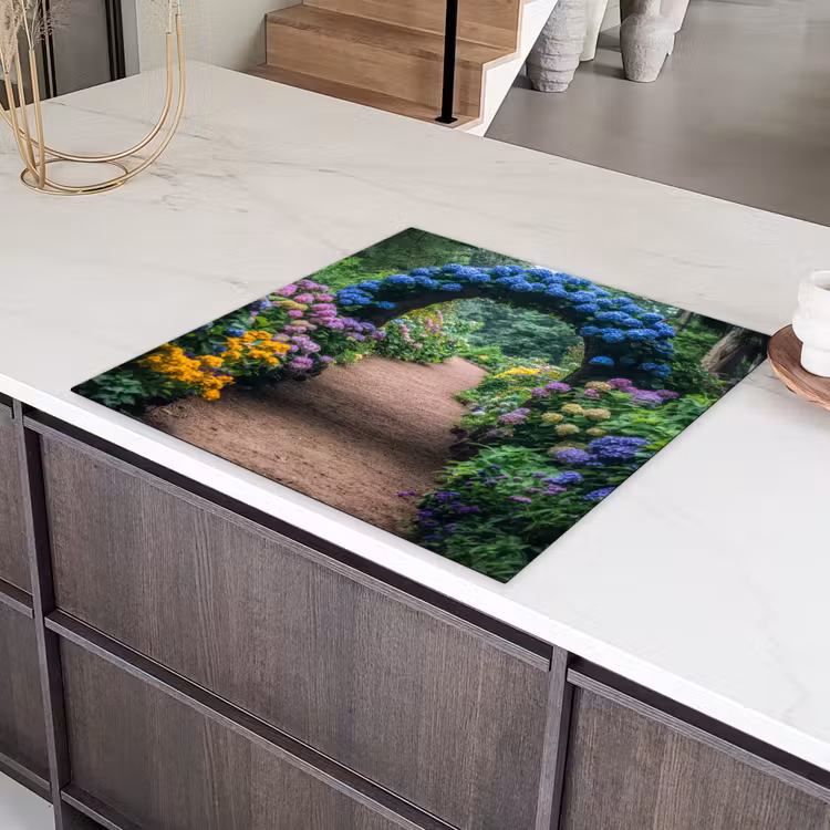 Doorkijk - Bloemen - Hortensia - Pad Inductie beschermer vinyl 3mm middel -sfeer8