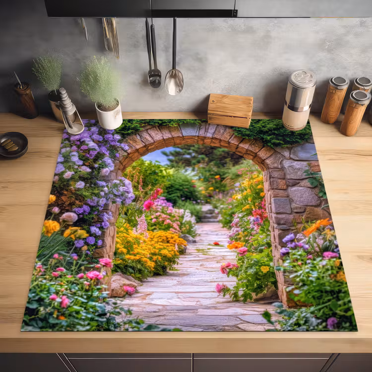 Doorkijk - Bloemen - Pad - Natuur Inductie beschermer vinyl 3mm middel -sfeer5