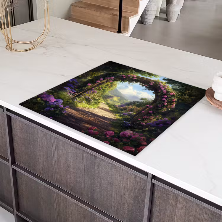 Doorkijk - Rozenboog - Uitzicht - Landschap - Bloemen Inductie beschermer vinyl 3mm middel -sfeer8