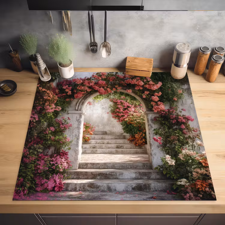 Doorkijk - Rozen - Vintage - Poort Inductie beschermer vinyl 3mm middel -sfeer5