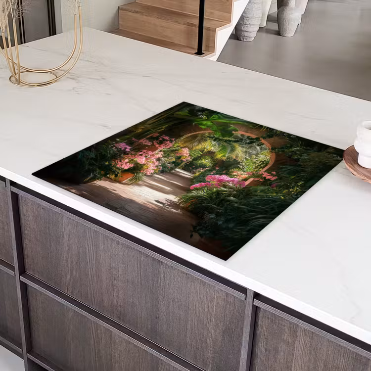 Doorkijk - Tropisch - Bloemen - Natuur Inductie beschermer vinyl 3mm middel -sfeer8