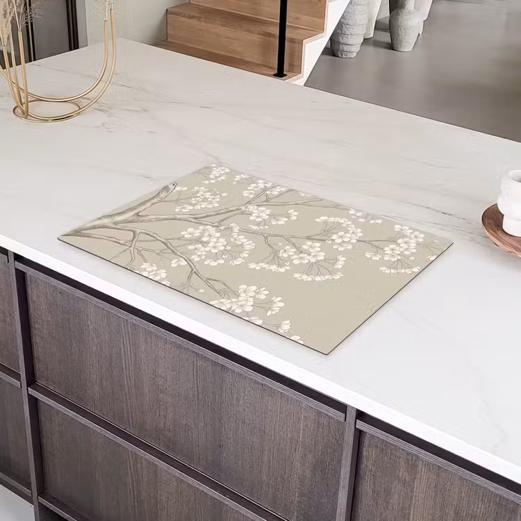 Sereen - Bloesem - Wit Inductie beschermer vinyl 3mm klein -sfeer8